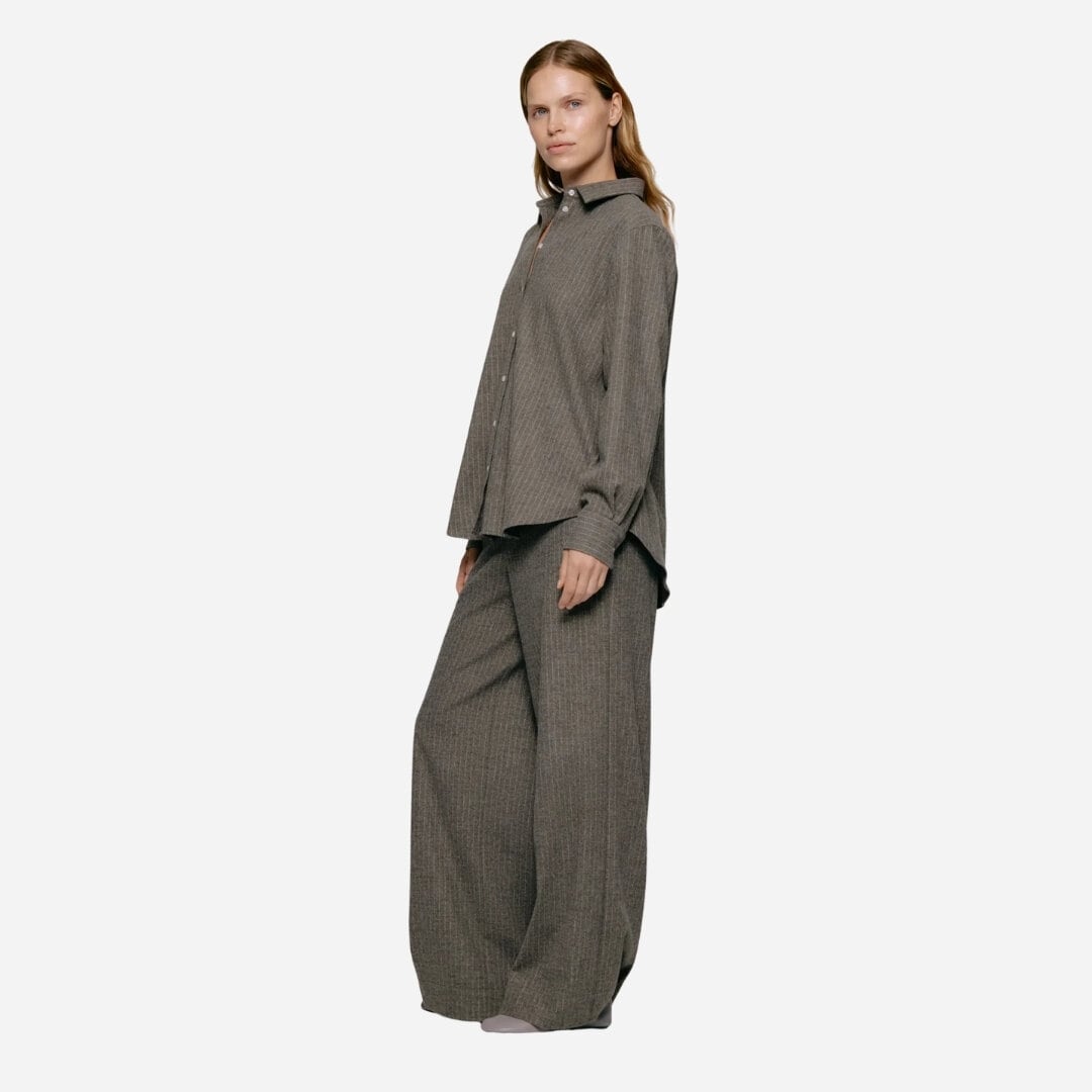 Sofie Wool Blend Shirt - Grey Stripe