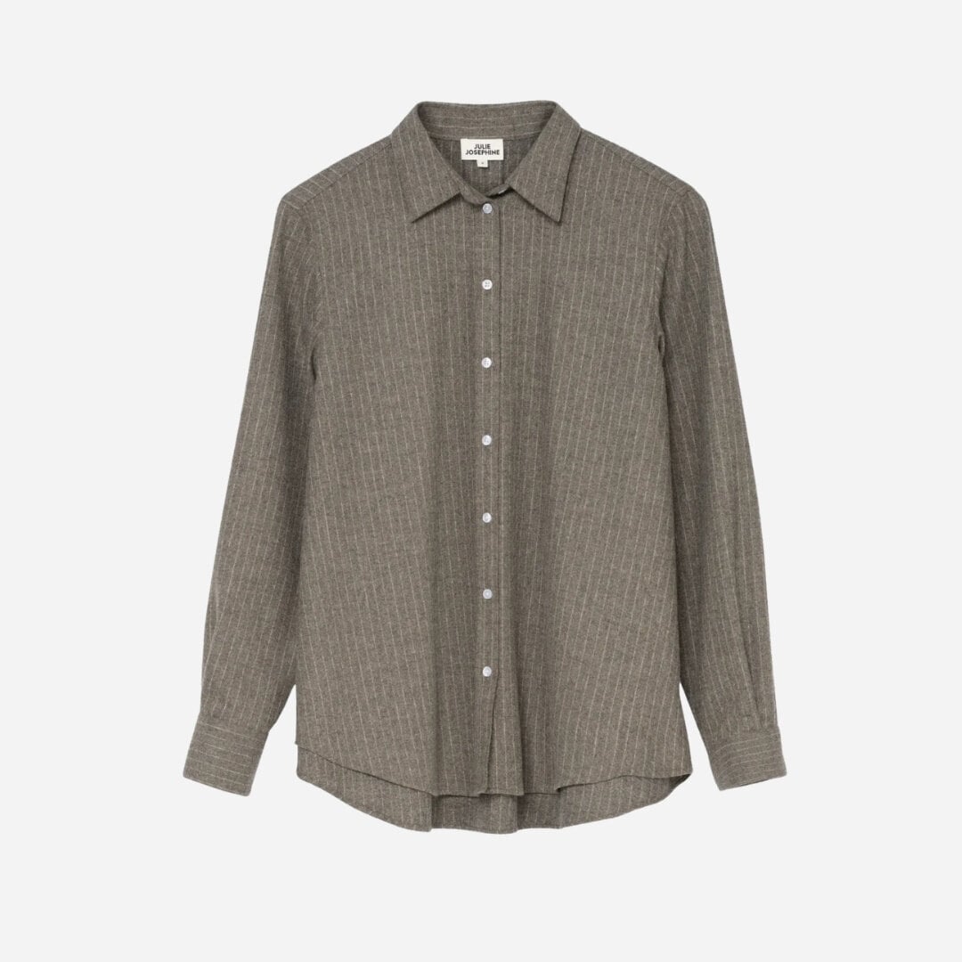 Sofie Wool Blend Shirt - Grey Stripe