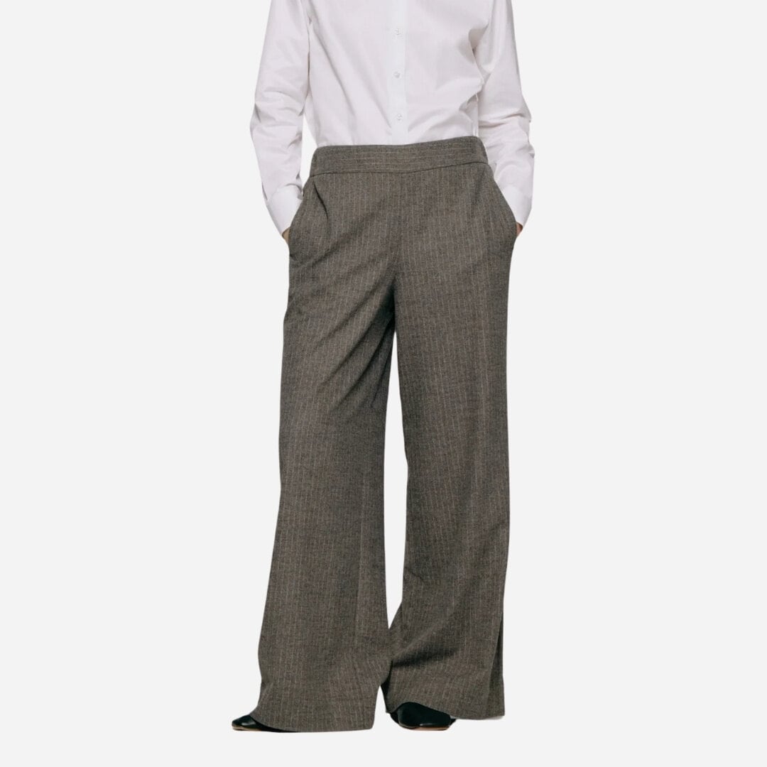 Mathilde Wool Blend Trousers - Grey Stripe