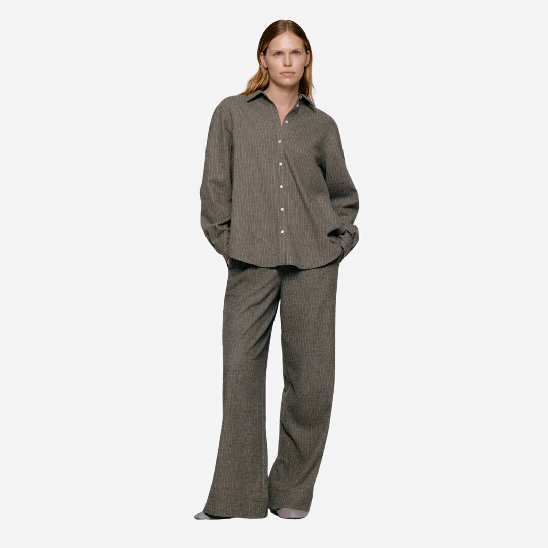 Mathilde Wool Blend Trousers - Grey Stripe