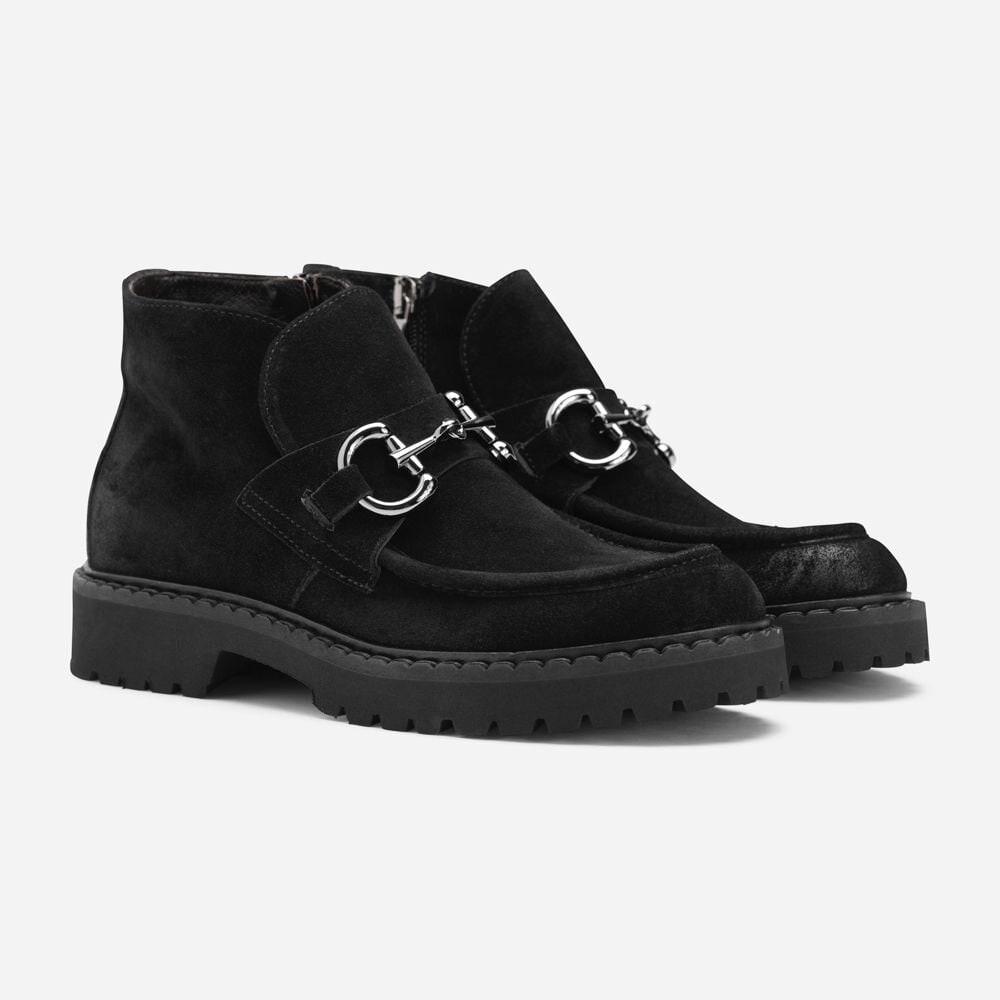 High Shoe Buckle Loafer - Velour Black