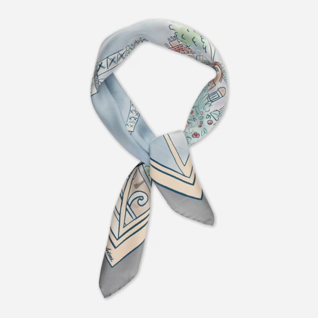 Silk Scarf - Light Blue Paris Pattern