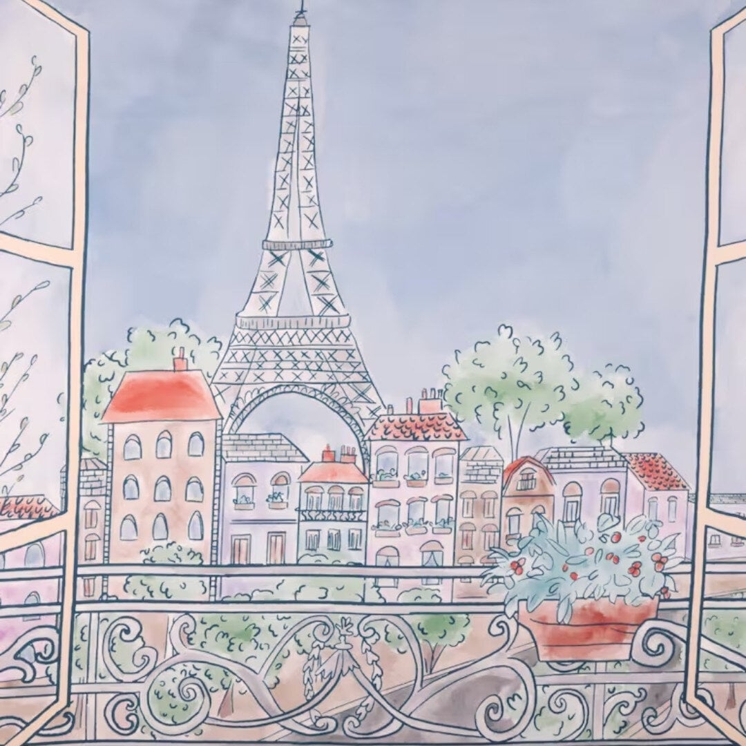 Silk Scarf - Light Blue Paris Pattern