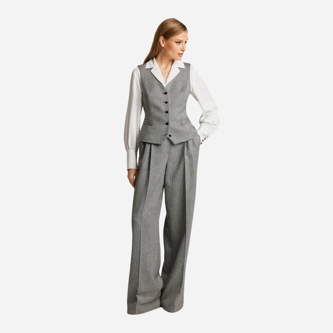 Maria Wool Vest - Grey Herringbone
