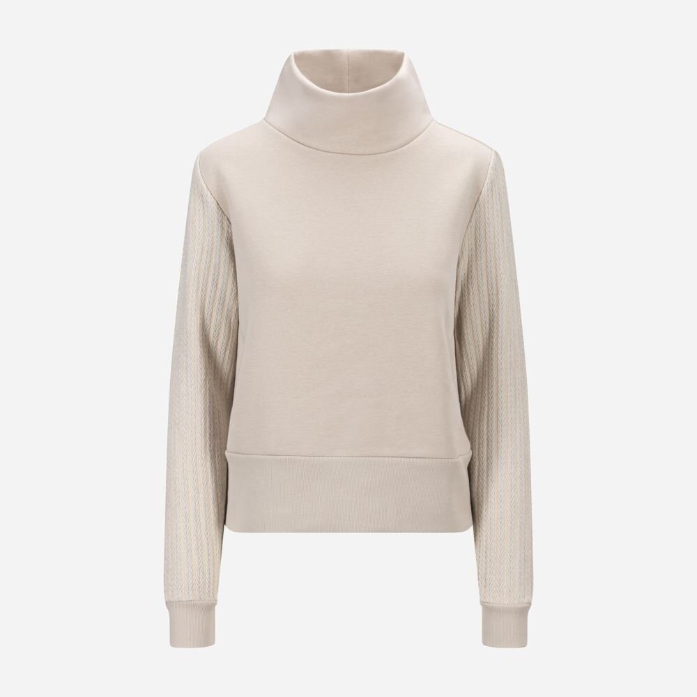 Sweatshirt With Cable-Knit Sleeves - Beige