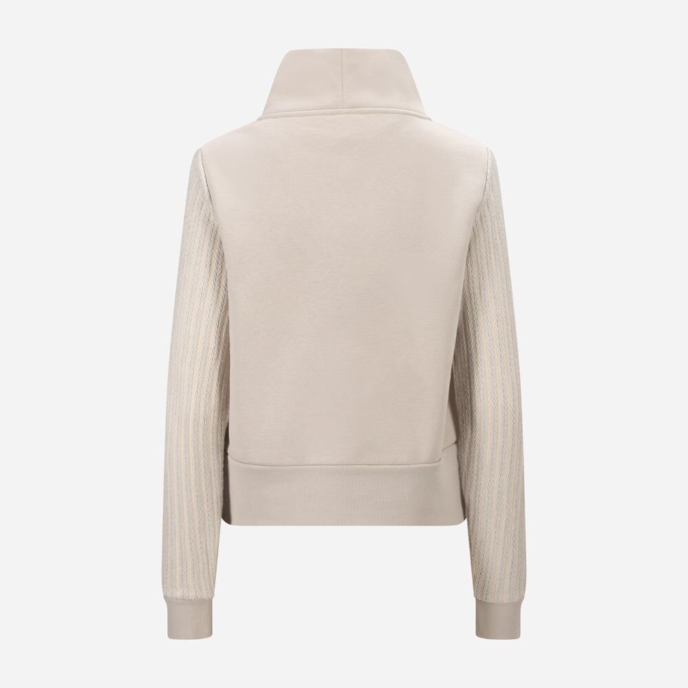 Sweatshirt With Cable-Knit Sleeves - Beige