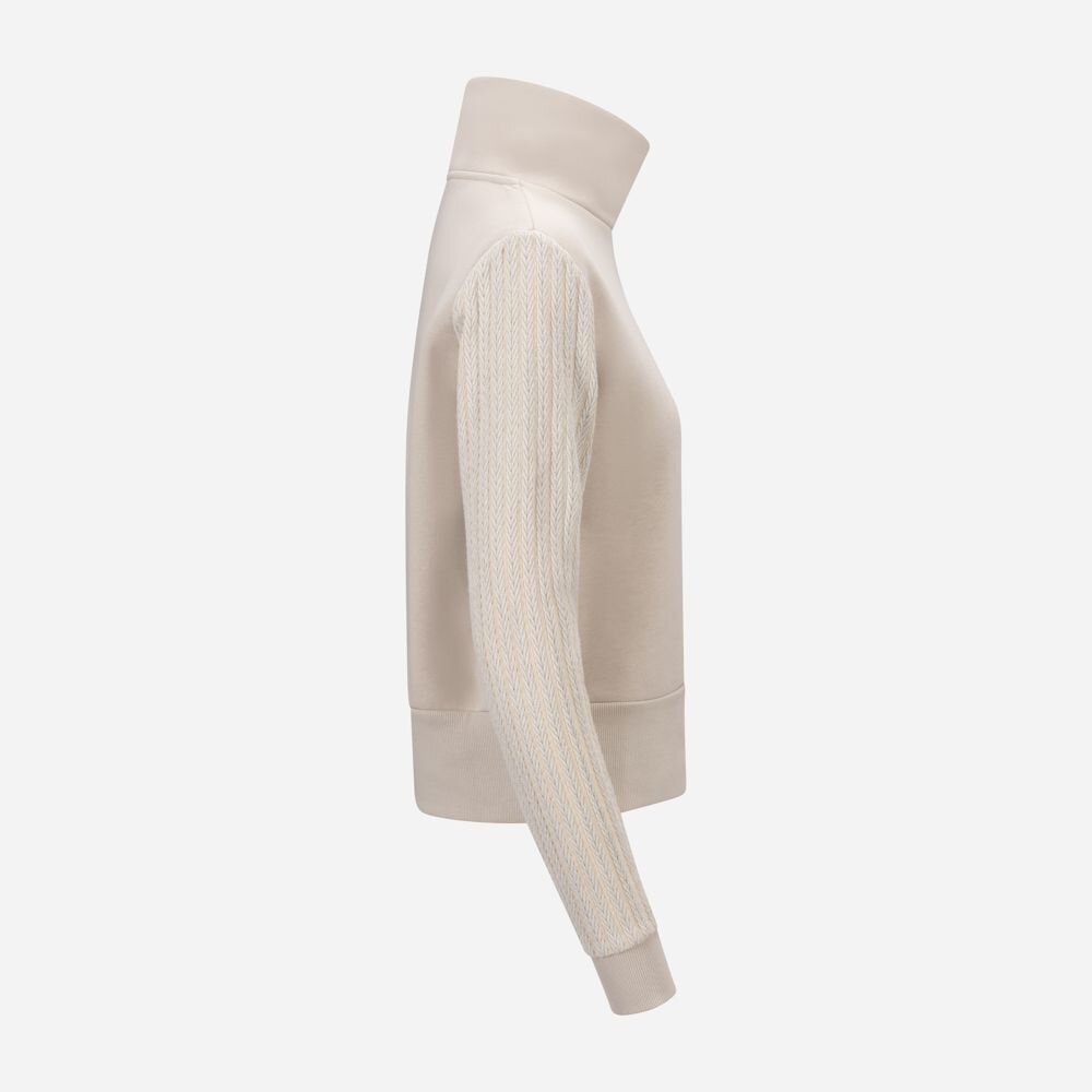 Sweatshirt With Cable-Knit Sleeves - Beige