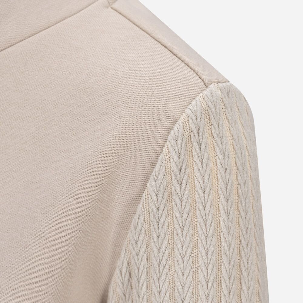 Sweatshirt With Cable-Knit Sleeves - Beige