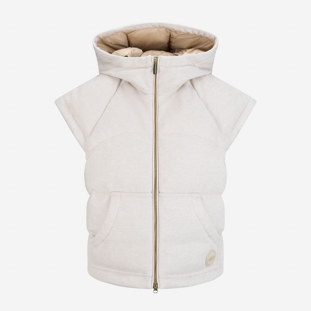 Quilted Vest With Hood - Beige
