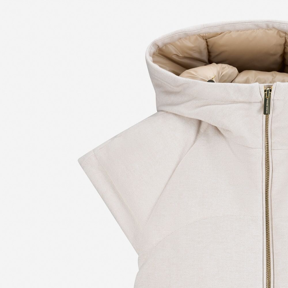 Quilted Vest With Hood - Beige