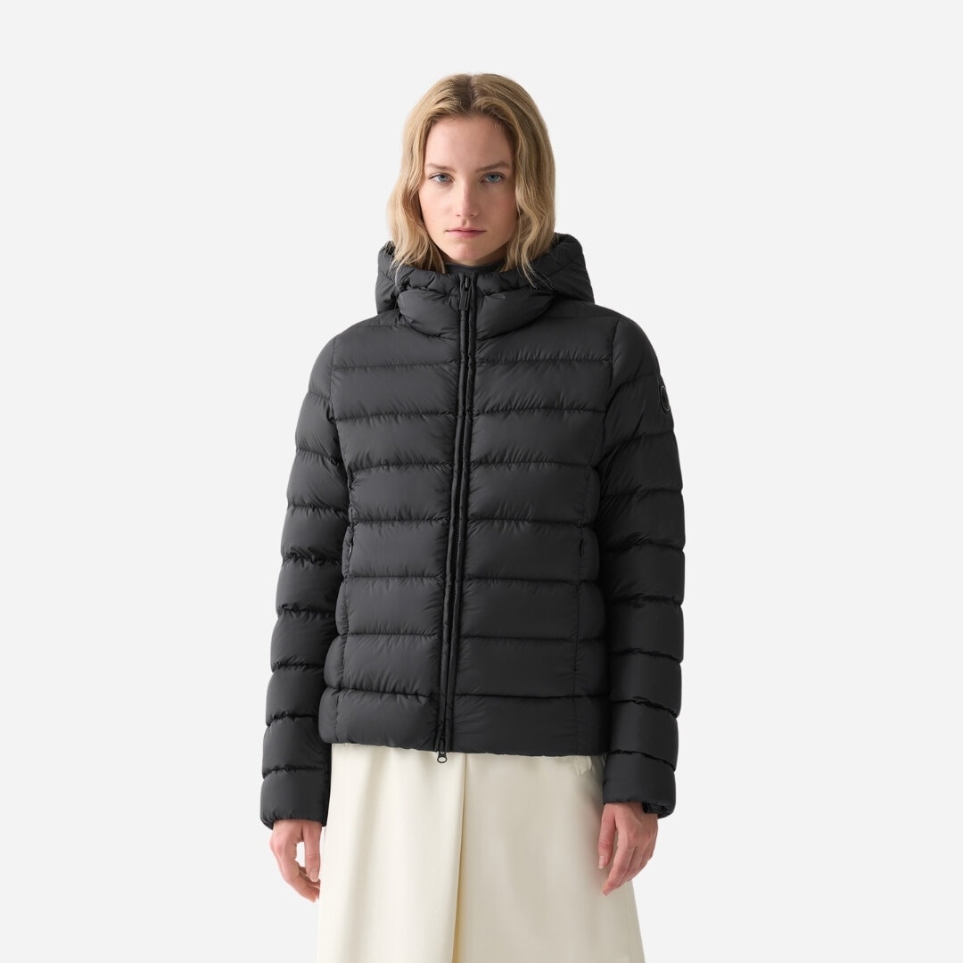 Hooded Opaque Down Jacket - Black