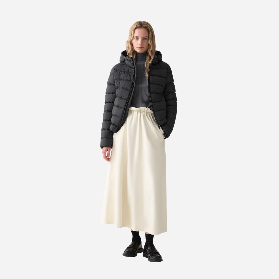 Hooded Opaque Down Jacket - Black