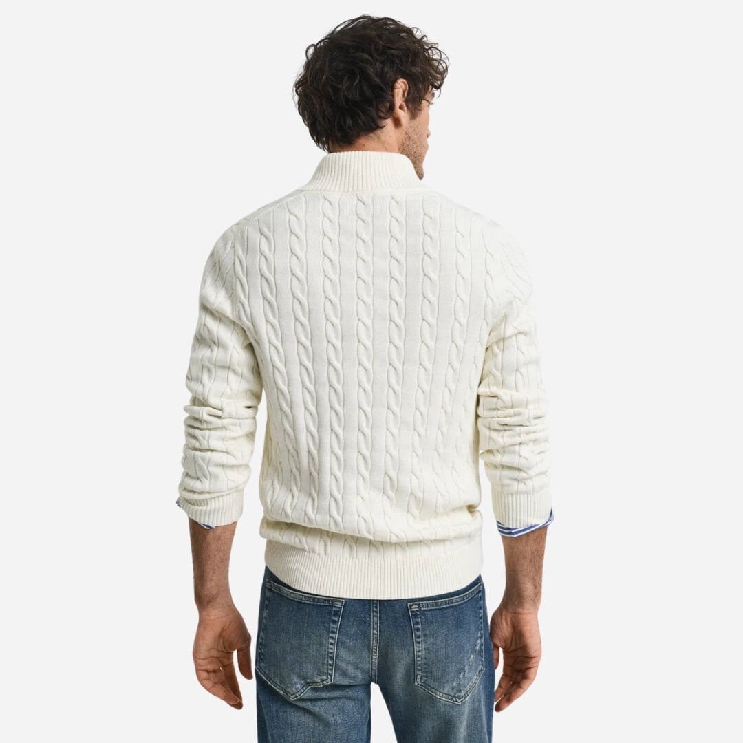 Cotton Cable Half Zip - Cream