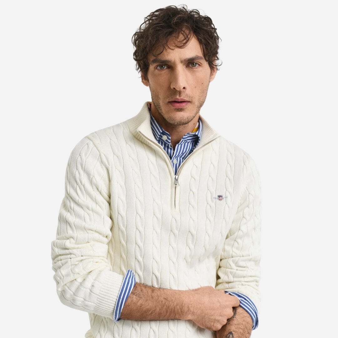 Cotton Cable Half Zip - Cream