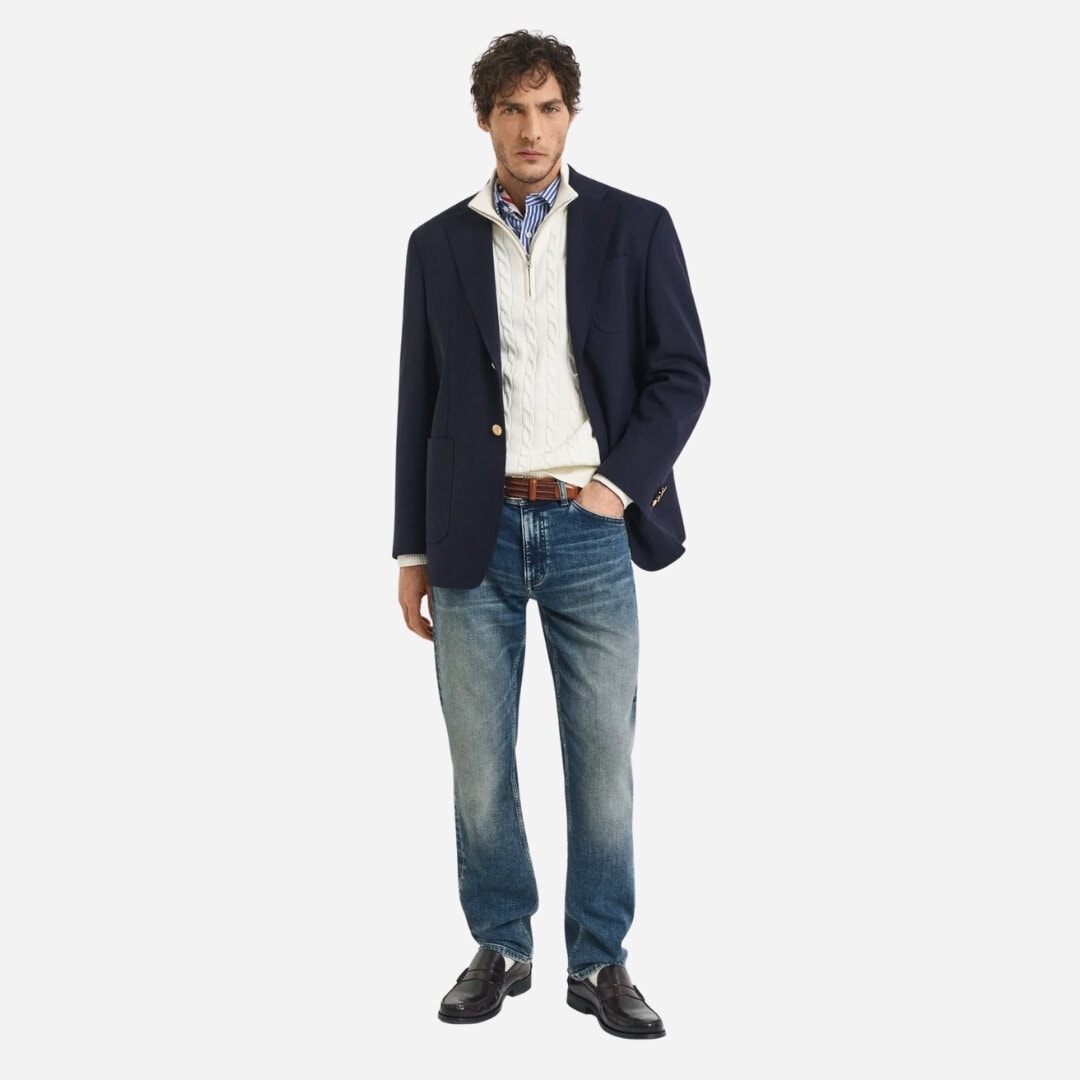 Cotton Cable Half Zip - Cream