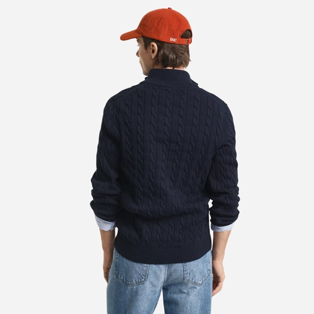 Cotton Cable Half Zip - Evening Blue