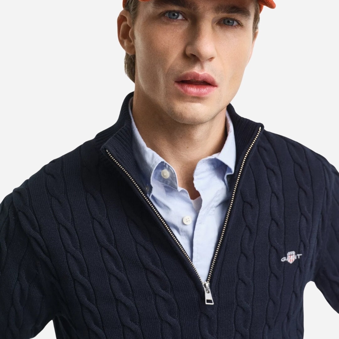 Cotton Cable Half Zip - Evening Blue