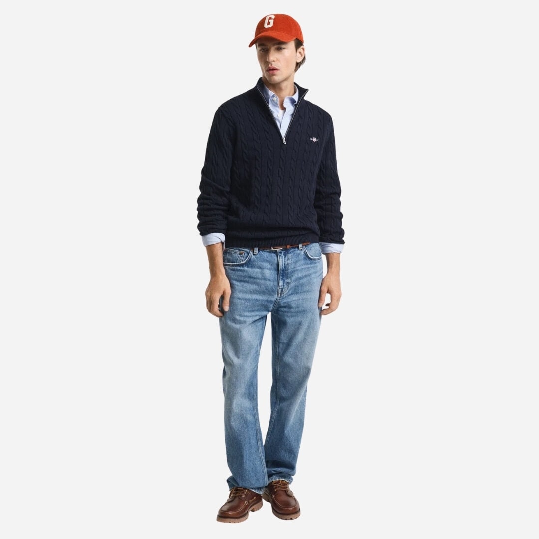 Cotton Cable Half Zip - Evening Blue
