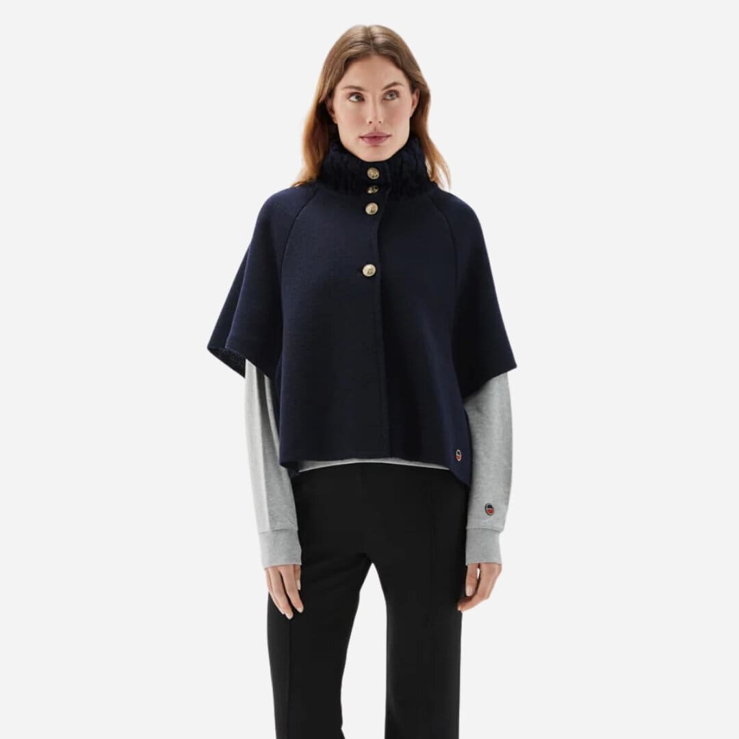 Lisalou Cableknit Collar Cape - Marine