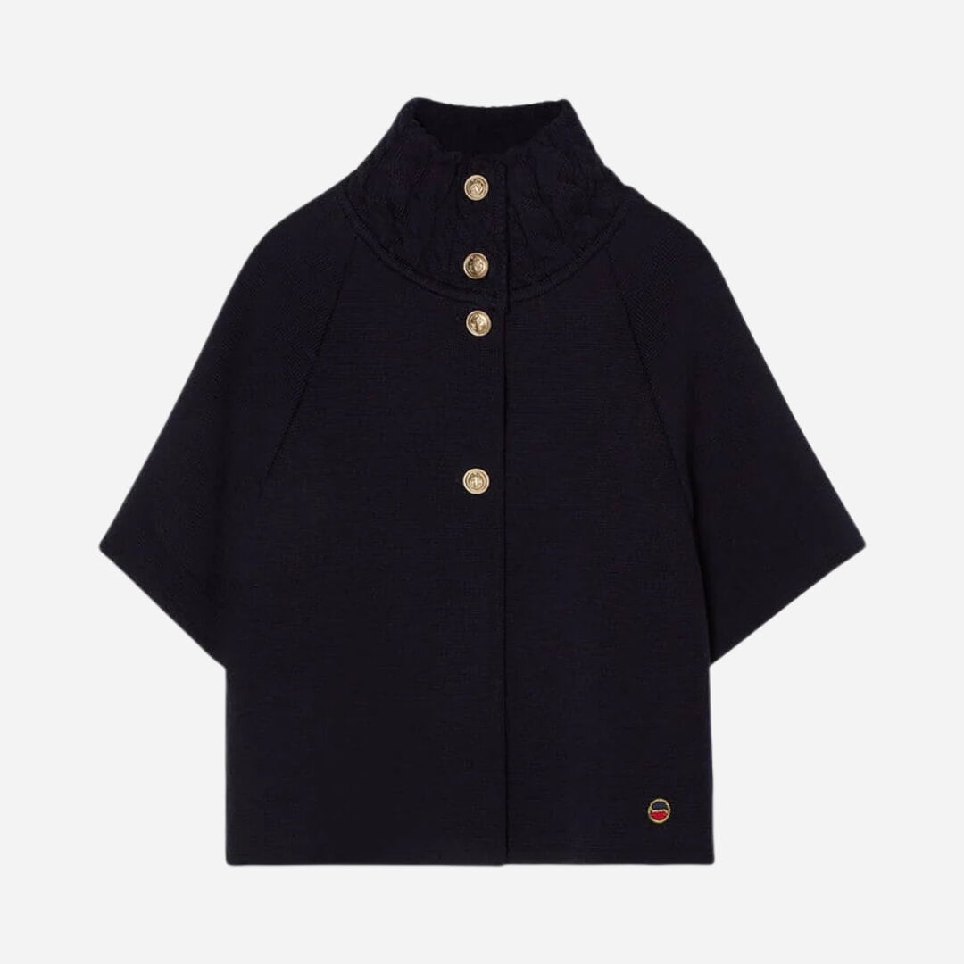 Lisalou Cableknit Collar Cape - Marine