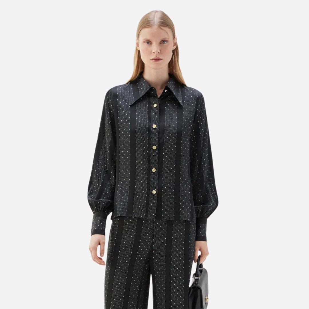 Anita Silk Blouse - Black/Ecru