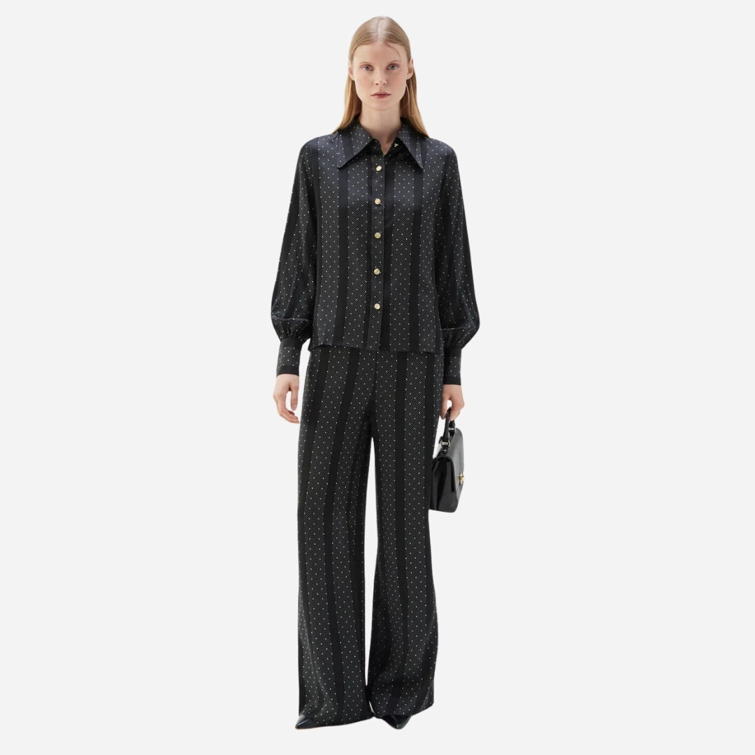 Anita Silk Blouse - Black/Ecru