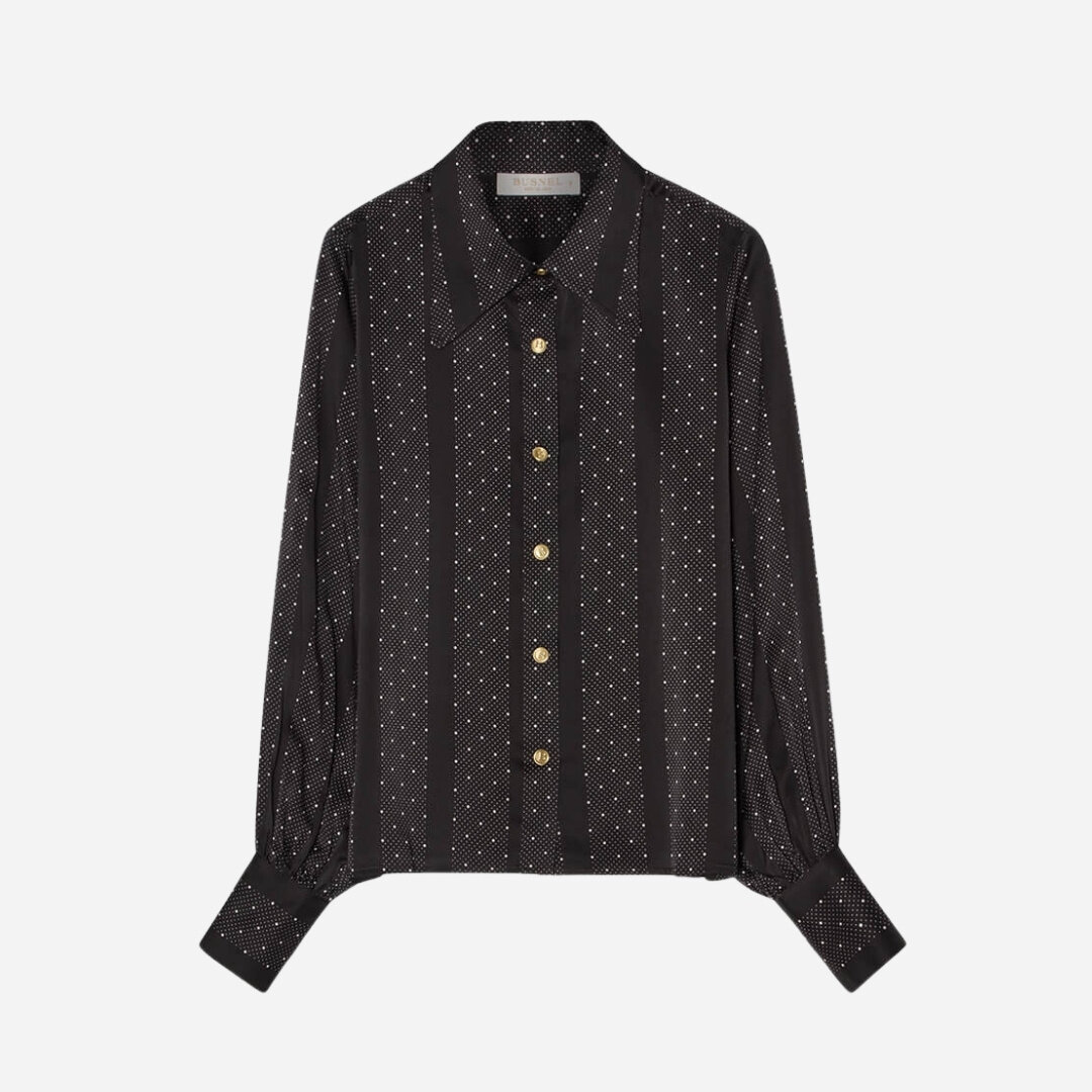 Anita Silk Blouse - Black/Ecru