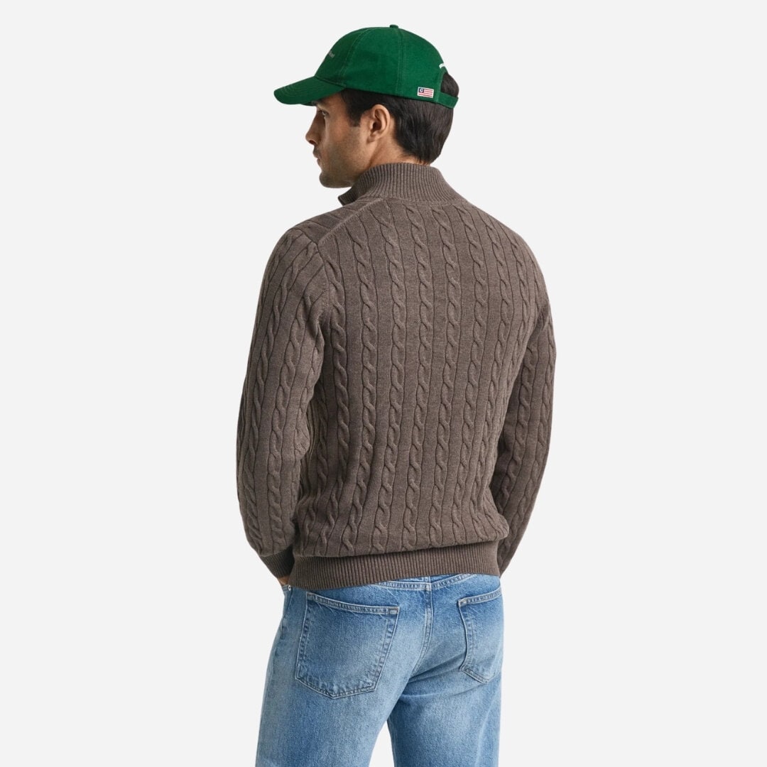 Cotton Cable Half Zip - Seawood Melange