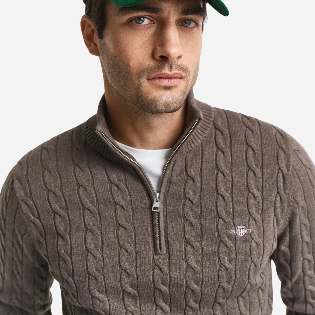 Cotton Cable Half Zip - Seawood Melange