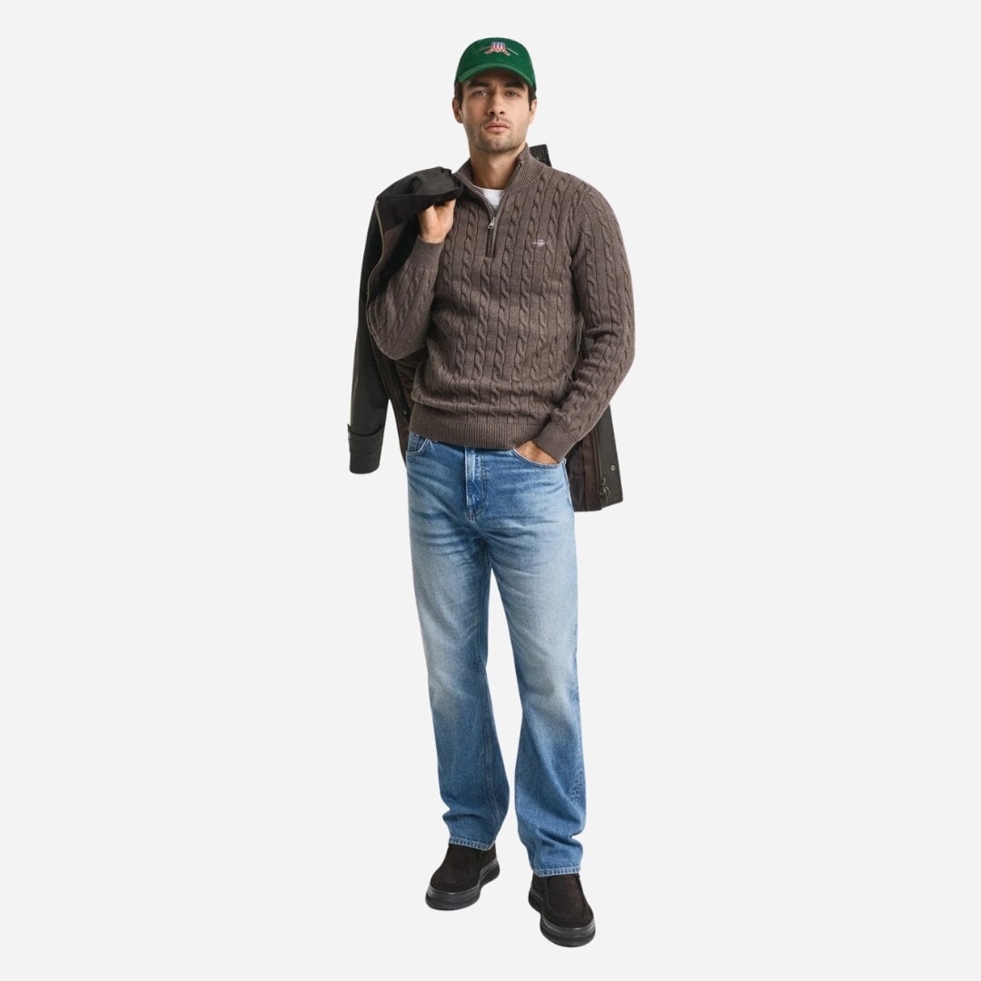 Cotton Cable Half Zip - Seawood Melange