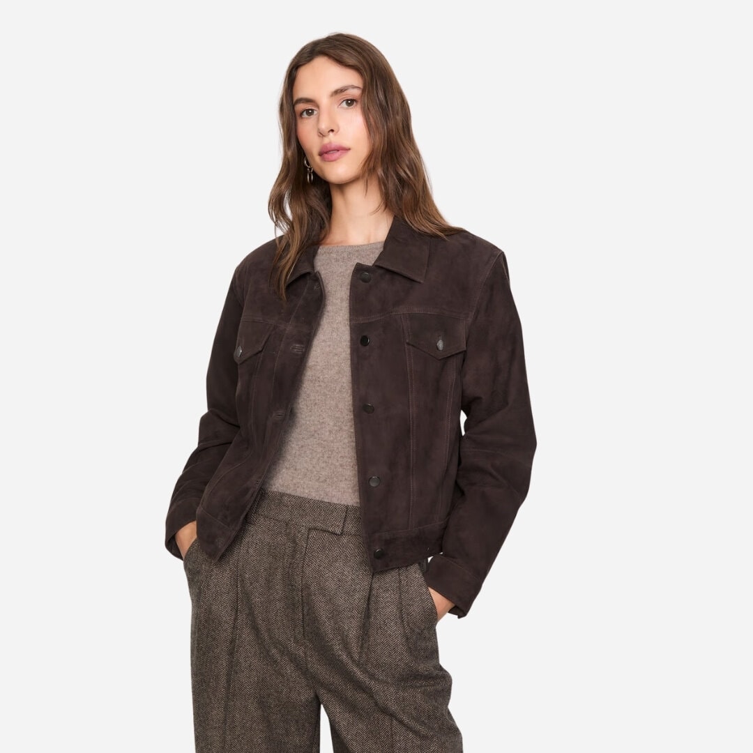 Leslie Leather Jacket - Dark Brown Suede