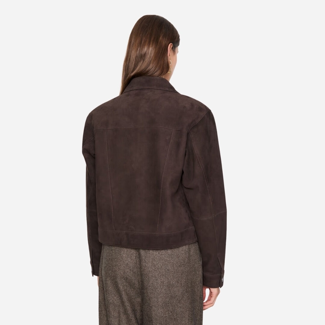 Leslie Leather Jacket - Dark Brown Suede