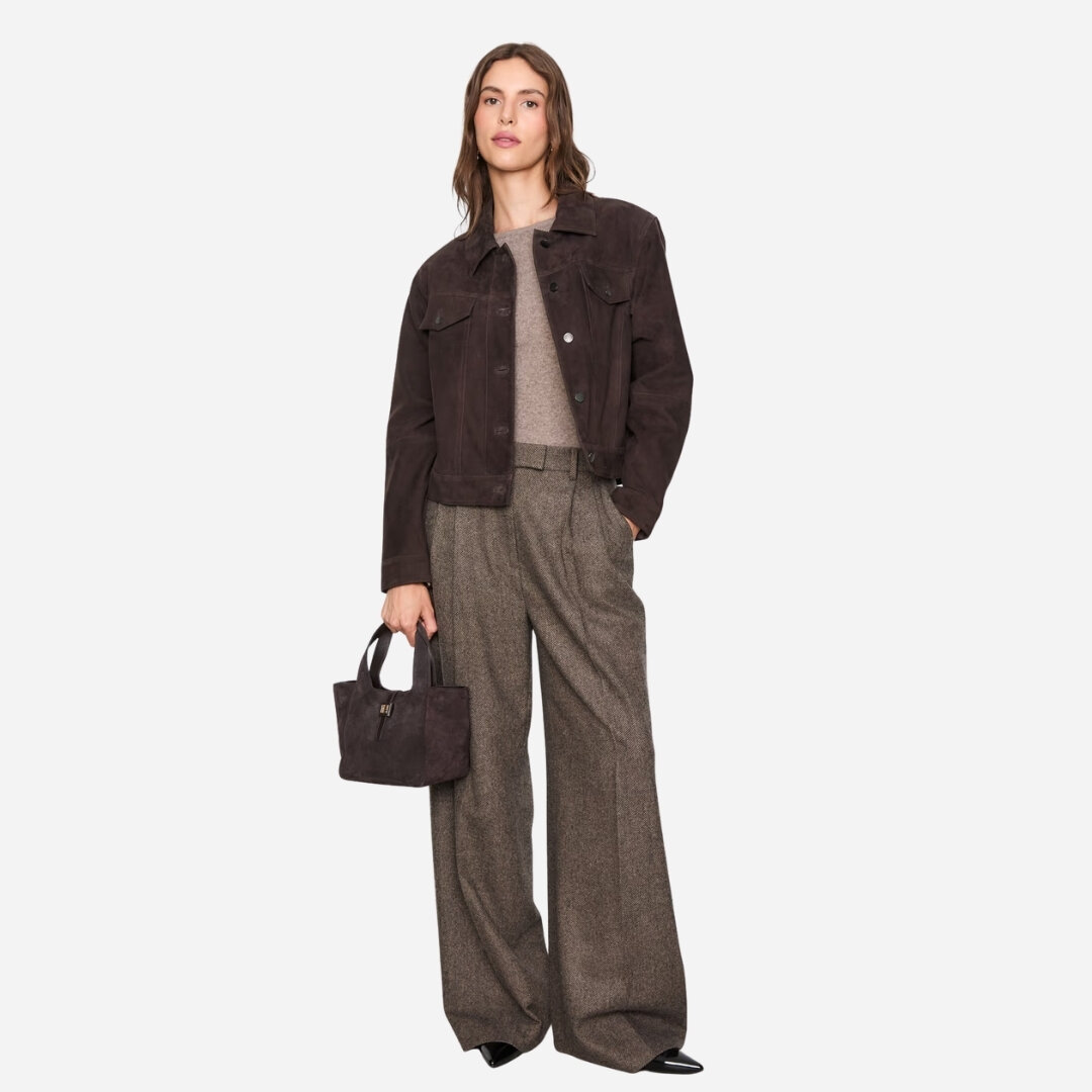 Leslie Leather Jacket - Dark Brown Suede