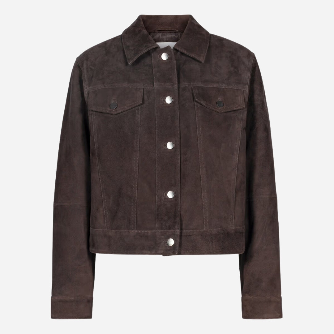 Leslie Leather Jacket - Dark Brown Suede