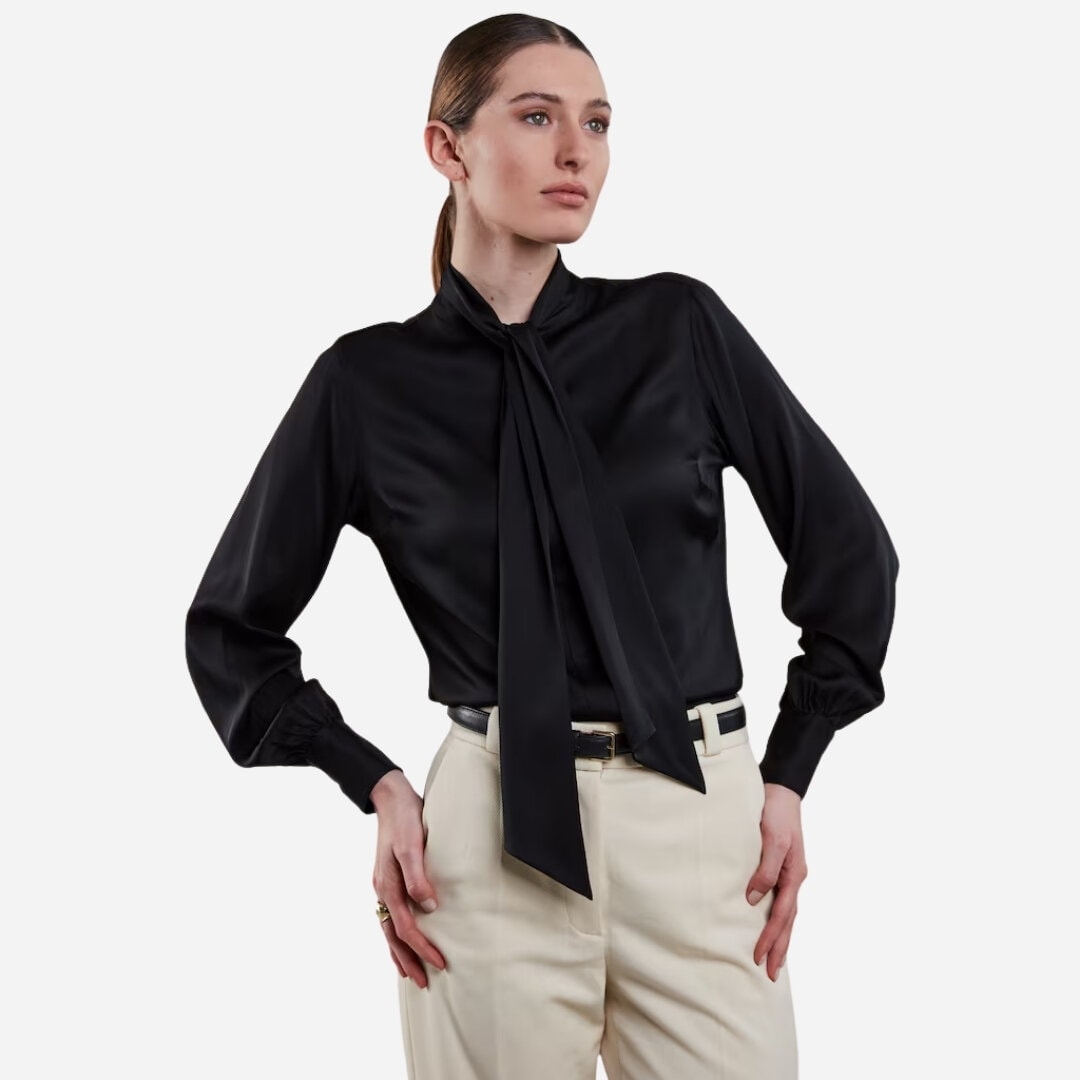 Selma Bow-Tie Blouse -  Black