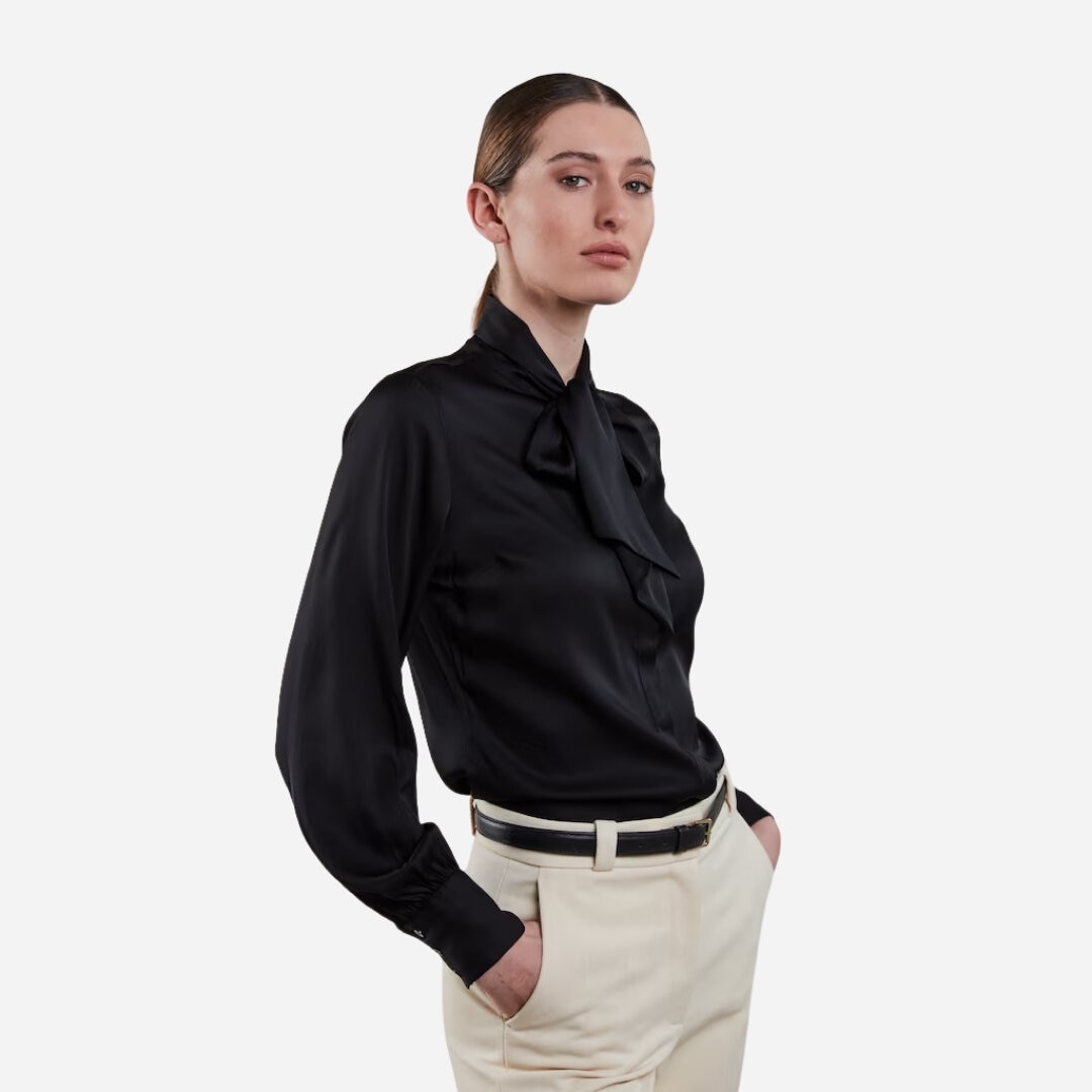 Selma Bow-Tie Blouse -  Black