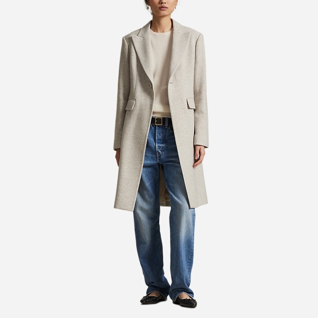 Wool-Blend Herringbone Coat - Cream Multi