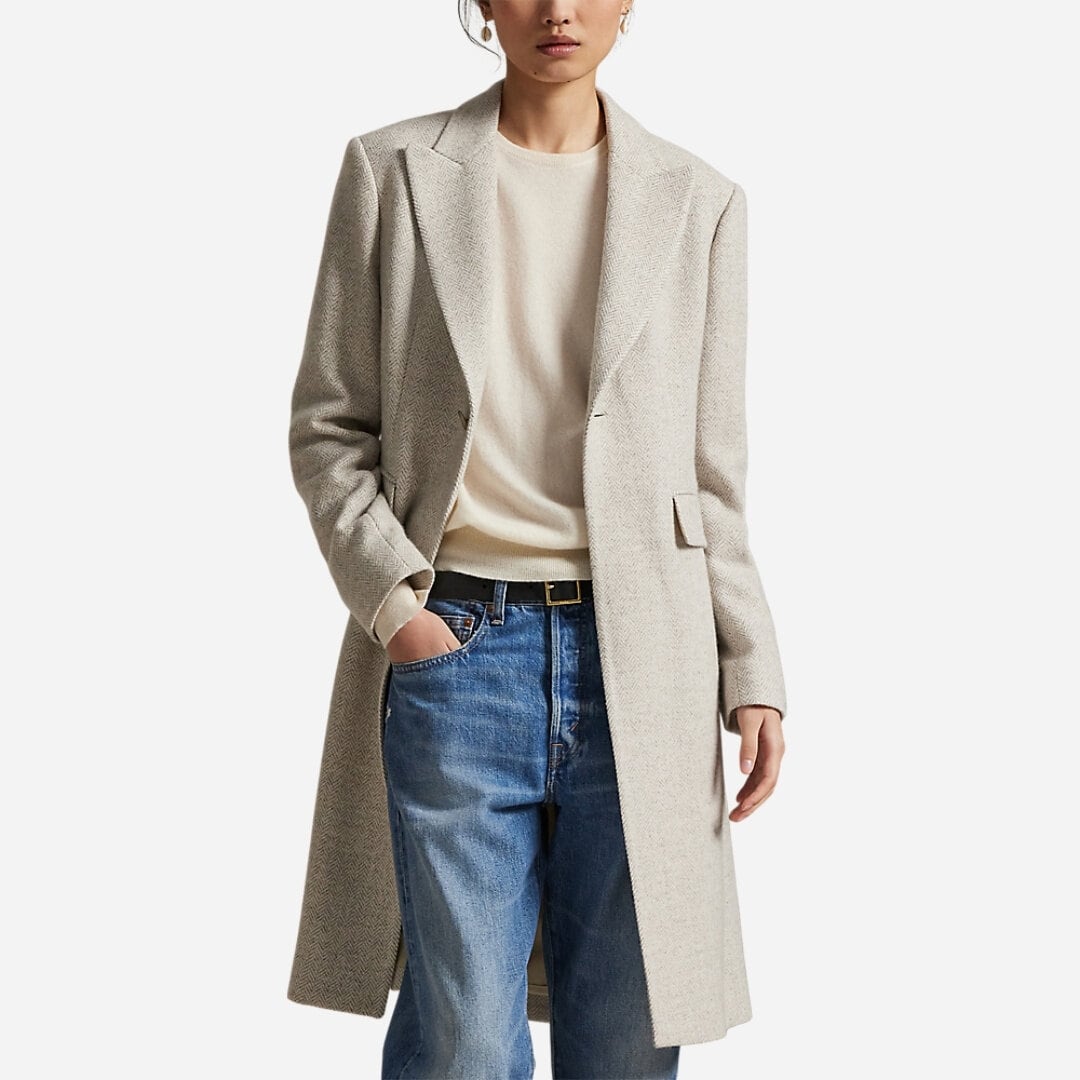Wool-Blend Herringbone Coat - Cream Multi