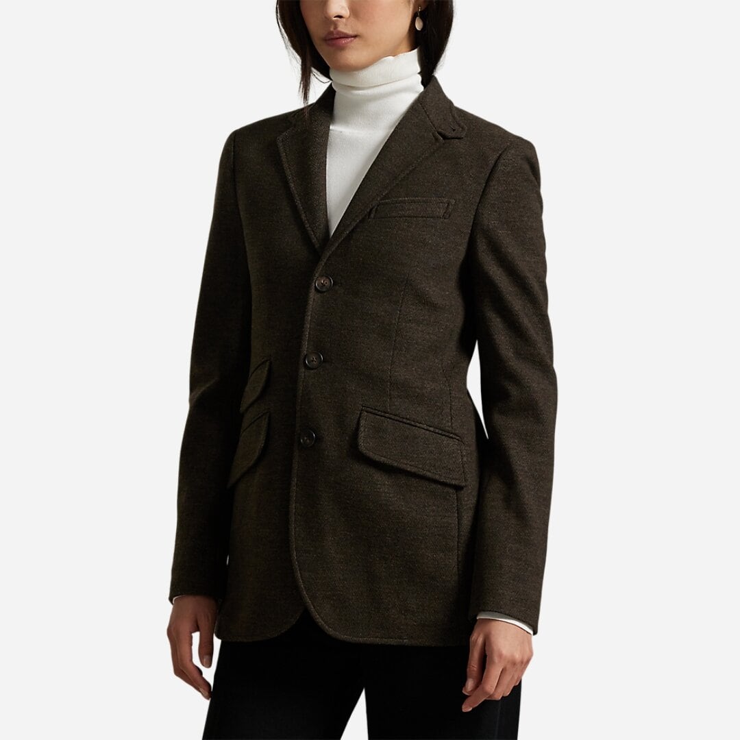 Herringbone Jaquard-Knit Blazer - Brown
