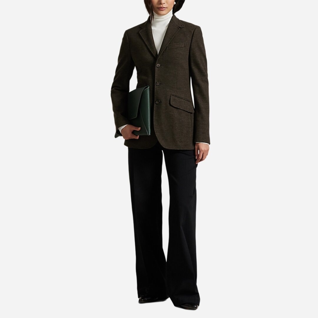Herringbone Jaquard-Knit Blazer - Brown