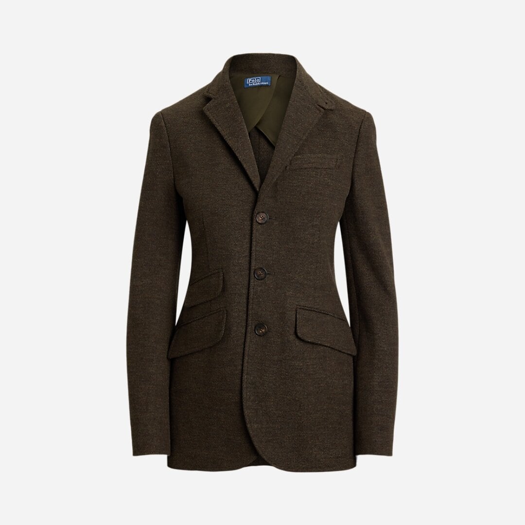Herringbone Jaquard-Knit Blazer - Brown