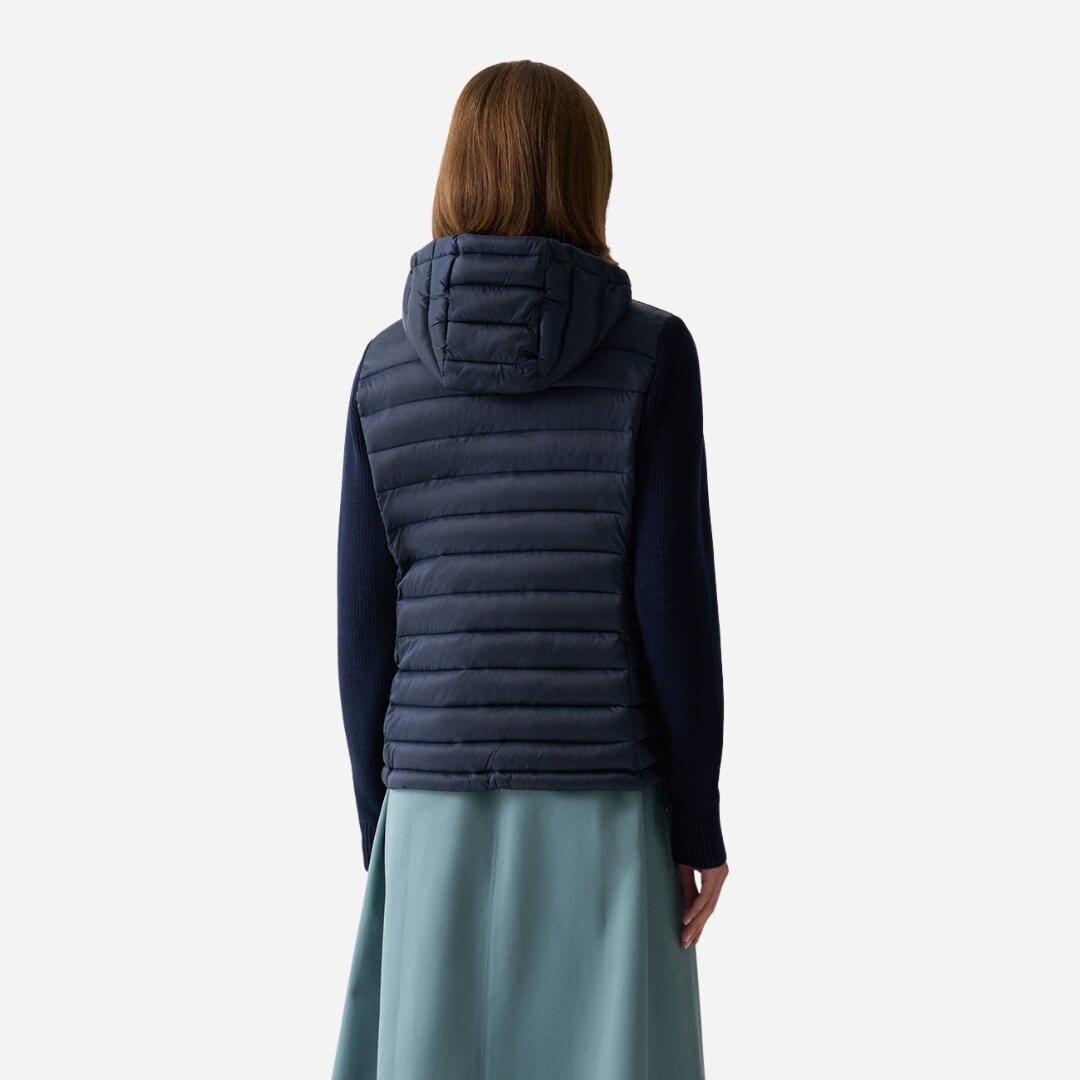 Hooded Jacket With Knit Sleeves - Navy Blue