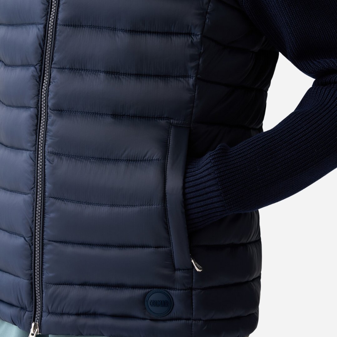 Hooded Jacket With Knit Sleeves - Navy Blue
