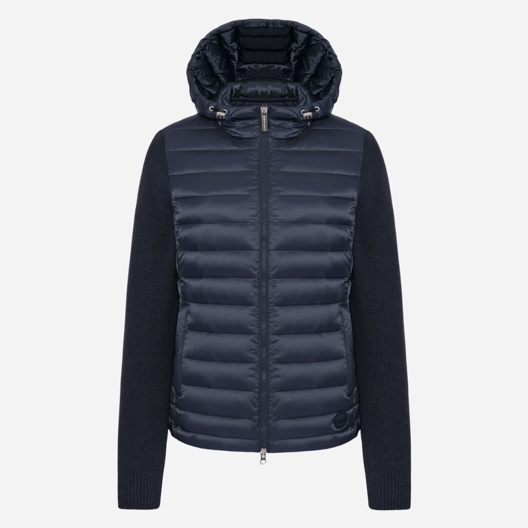 Hooded Jacket With Knit Sleeves - Navy Blue