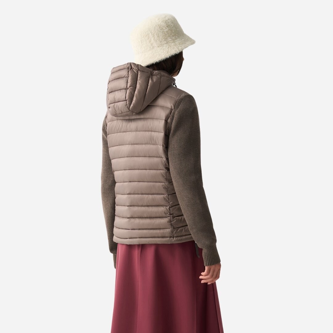 Hooded Jacket With Knit Sleeves - Yam Brown