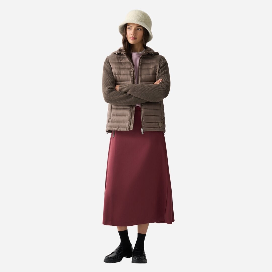 Hooded Jacket With Knit Sleeves - Yam Brown
