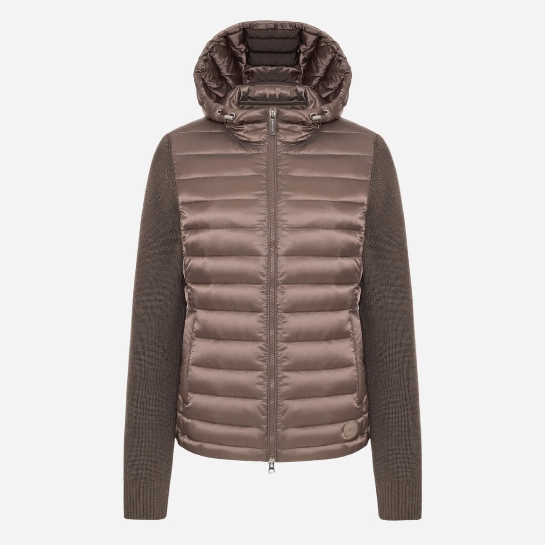 Hooded Jacket With Knit Sleeves - Yam Brown