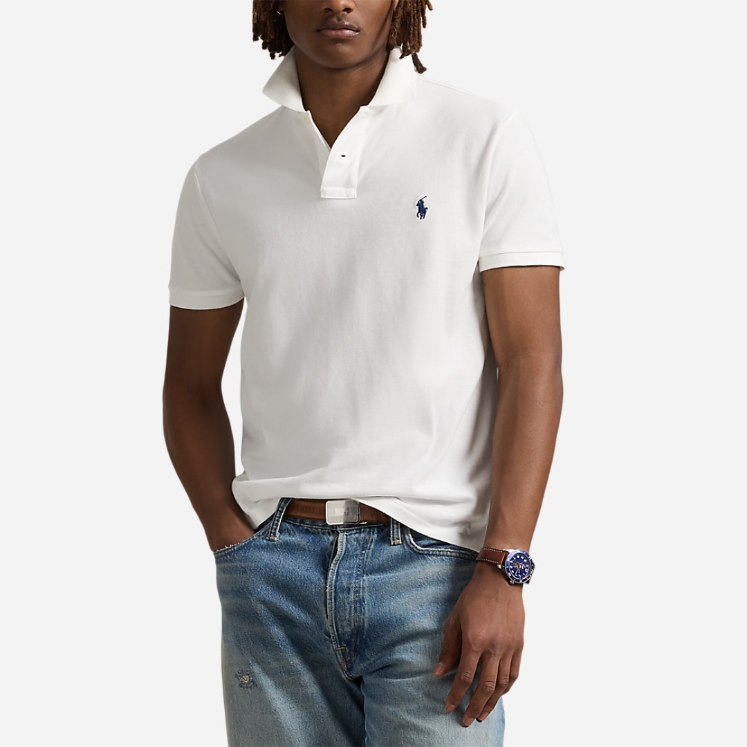 Custom Slim Fit Mesh Polo Shirt - White