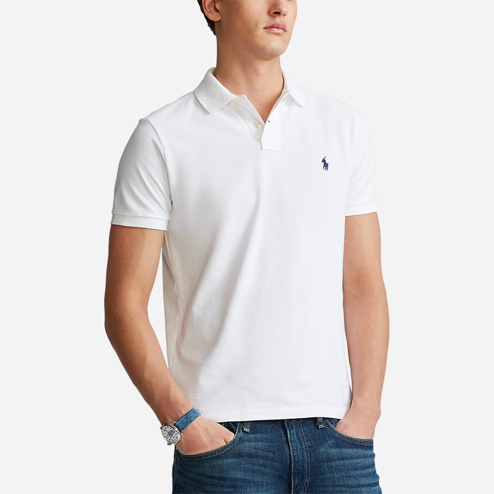 Custom Slim Fit Mesh Polo Shirt - White