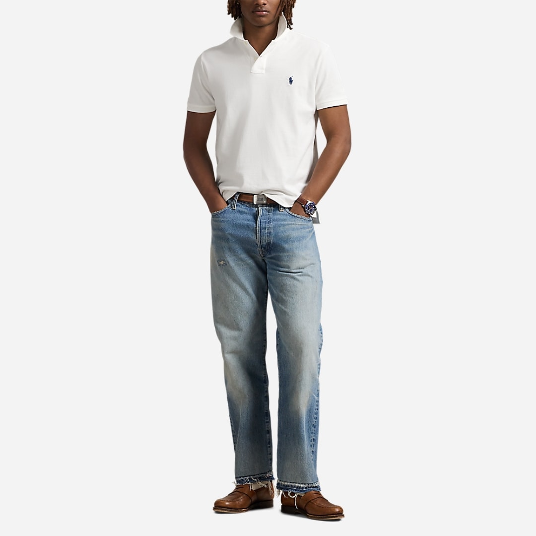 Custom Slim Fit Mesh Polo Shirt - White